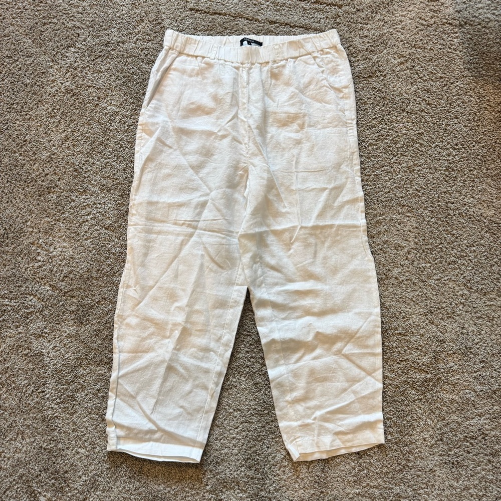Quince White Cropped Linen-Blend Relaxed Pants - Picture 2 of 5